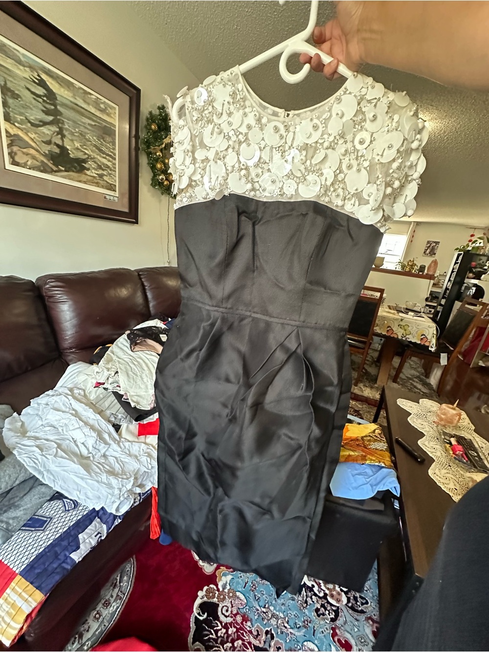 Carolina Herrera Black Dress with White Sequin Bodice